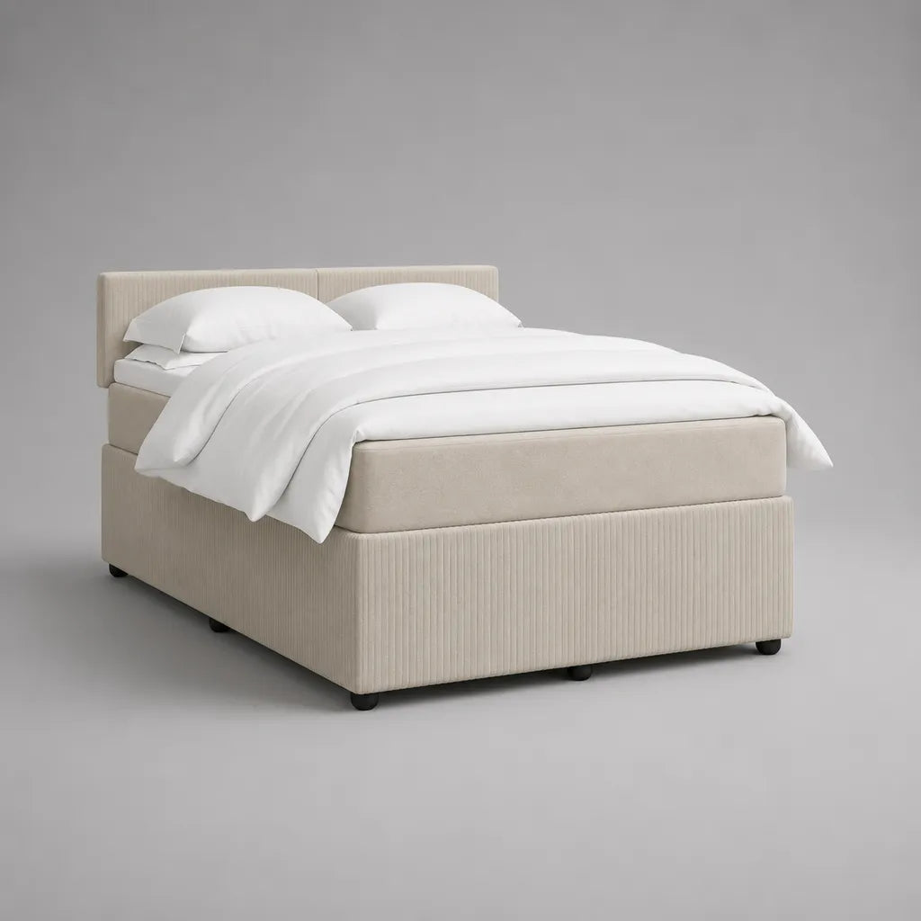 Boxspringbett-Set mit Matratze und Topper, 180 x 200 cm, Polyester-Cord, Beige