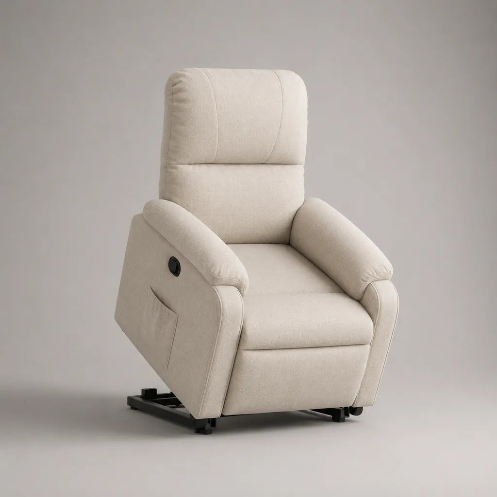 Elektrischer Fernsehsessel mit Aufstehhilfe, Polyester-Chenille, Creme, 90 × 94 × 108 cm