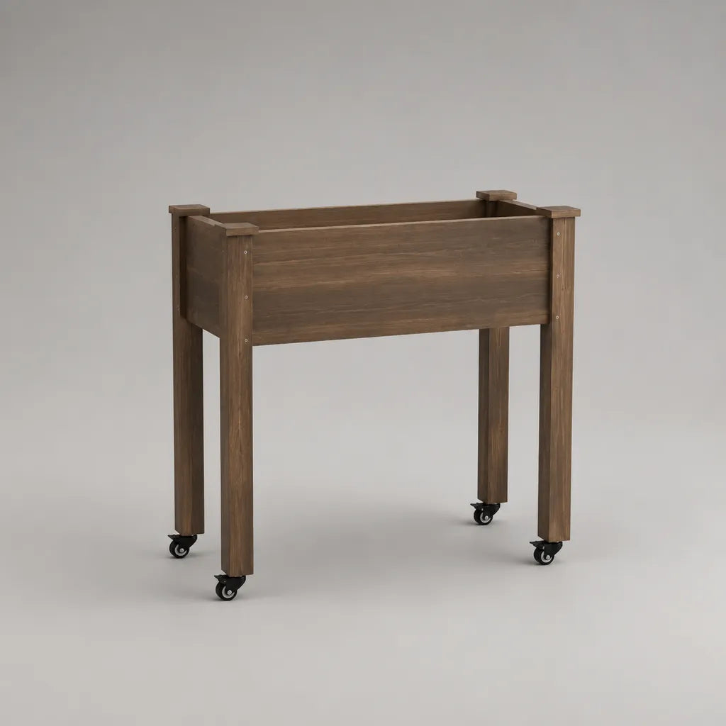 Hochbeet auf Rollen, rechteckiger Pflanzkasten aus massivem Tannenholz, Braun, 80 × 40 × 80 cm