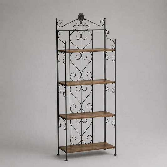 Standregal mit 4 Ablagen aus Kiefernholz und Stahl, Schwarz/Braun, 60 × 30 × 160 cm