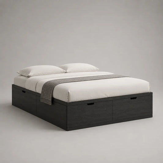 Stauraumbett aus Spanplatte mit 4 Schubladen, Schwarz, Liegefläche 160 × 200 cm