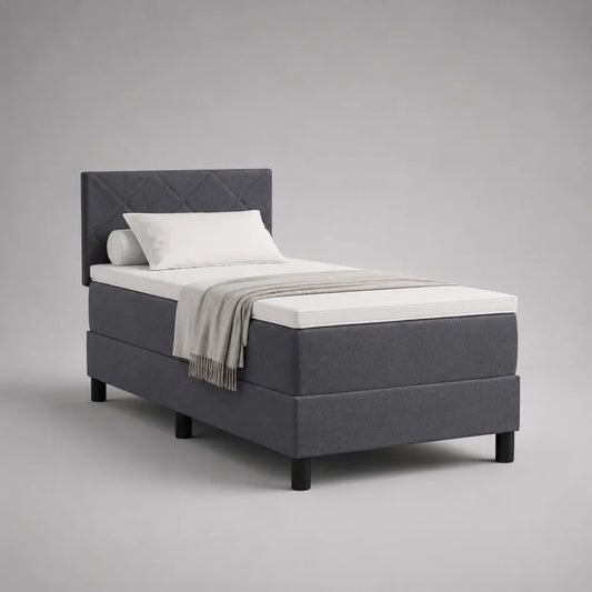 Boxspringbett-Set 90 × 200 cm mit Matratze und Topper, Polyestergewebe, Dunkelgrau