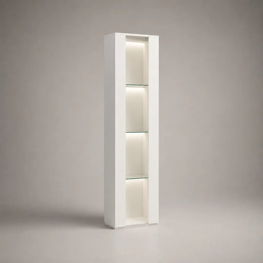 Weiße Standvitrine mit LED-Beleuchtung aus MDF und Sicherheitsglas, 40 × 35 × 180 cm