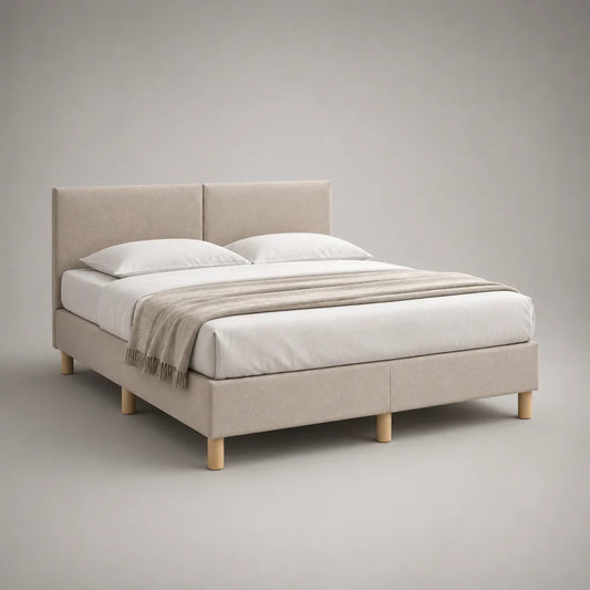 Polsterbett-Doppelbett mit Polyesterbezug, Beige und Naturfarben, 160 × 200 cm