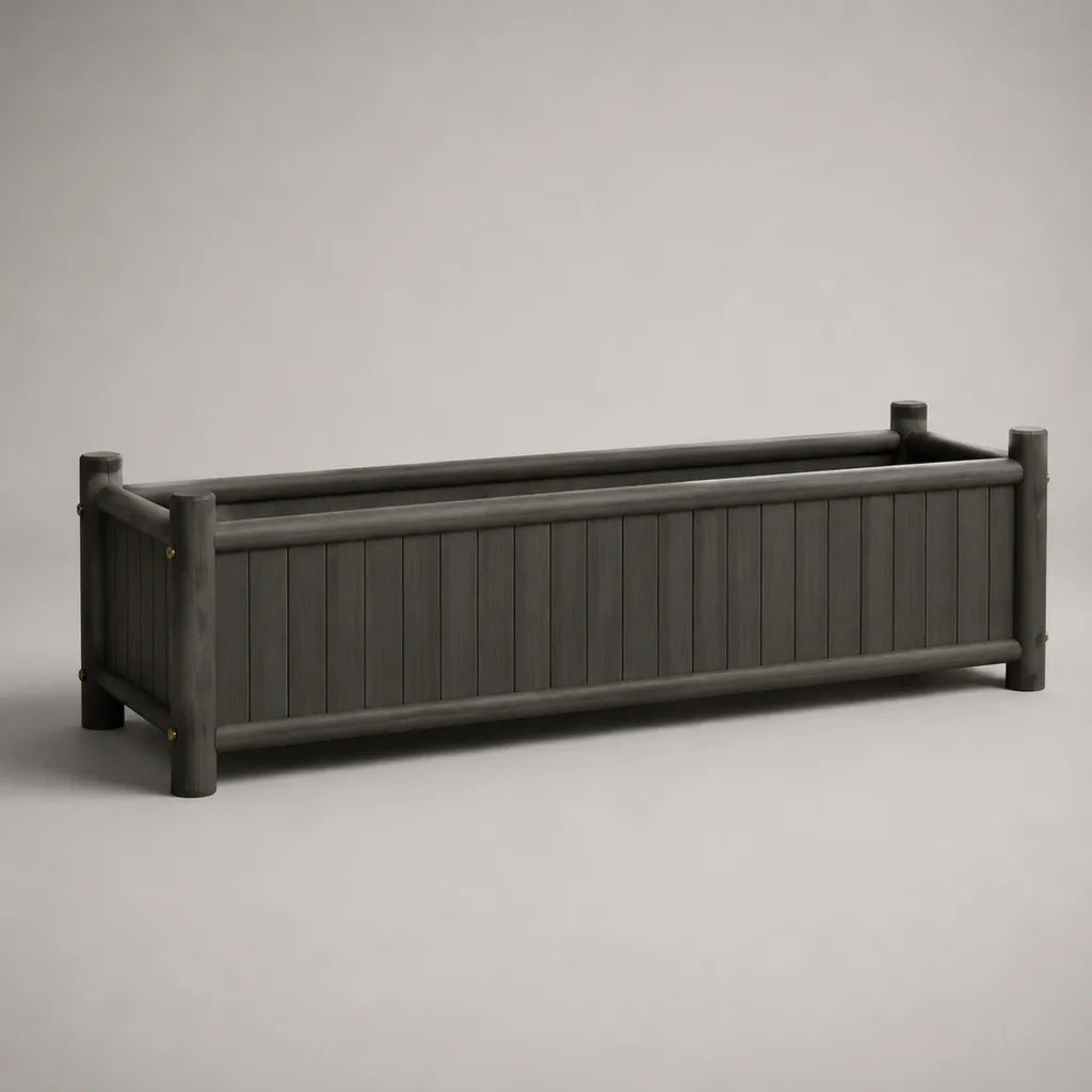 Rechteckiger Pflanzkasten aus massivem Kiefernholz, Grau, 120 × 40 × 45 cm