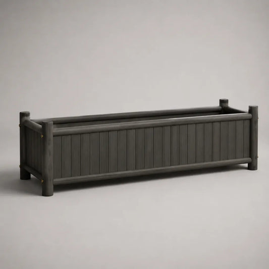Rechteckiger Pflanzkasten aus massivem Kiefernholz, Grau, 120 × 40 × 45 cm