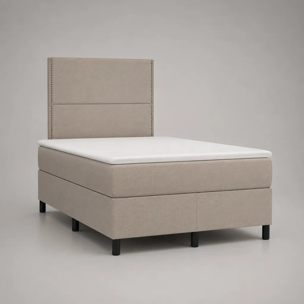 Boxspringbett mit Taschenfederkernmatratze und Topper, Stoffbezug Beige, Liegefläche 180 x 200 cm, Gesamtmaß 208 x 180 x 120 cm