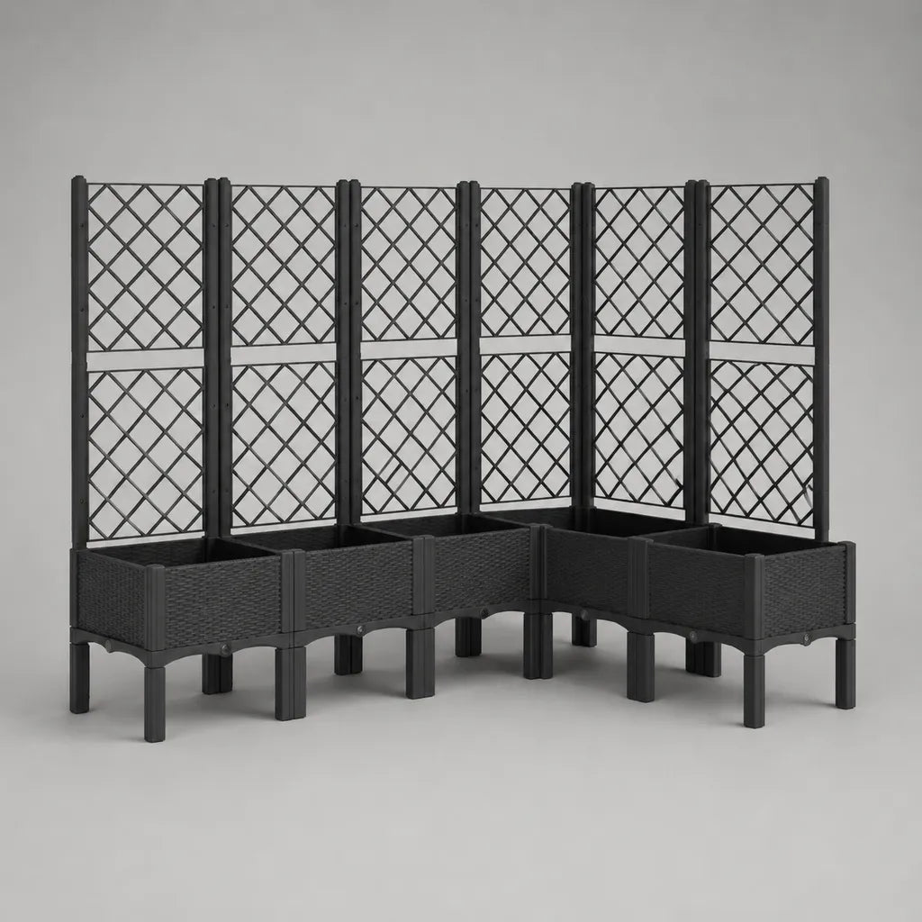 Hochbeet mit Rankgitter, 6er-Set aus Kunststoff, rechteckig, Schwarz, je 40 × 40 × 142 cm
