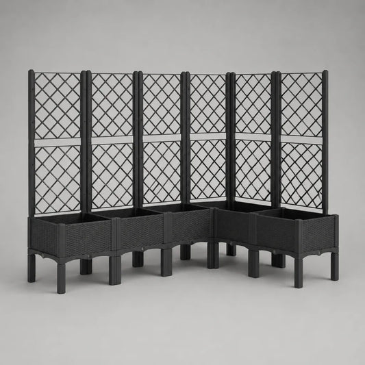 Hochbeet mit Rankgitter, 6er-Set aus Kunststoff, rechteckig, Schwarz, je 40 × 40 × 142 cm