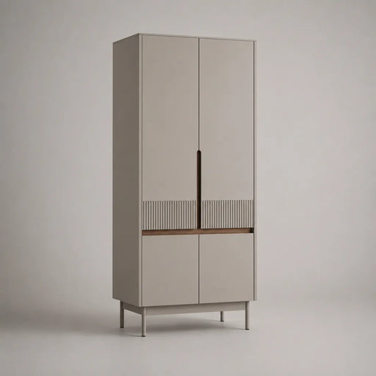 4-türiger Kleiderschrank aus MDF und melaminbeschichteter Spanplatte, Beige und Braun, 90 × 50 × 190 cm