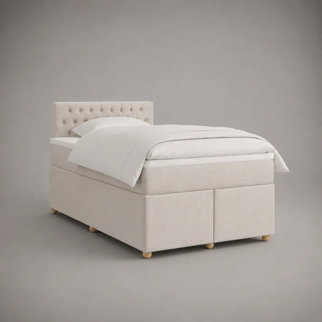 Boxspringbett-Set 140 × 200 cm mit Bettkasten, Taschenfederkern, Topper und Stoffbezug, Creme